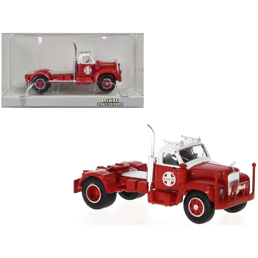 1953 Mack B-61 Truck Tractor Red and White "Santa Fe" 1/87 (HO) Scale Model Car by Brekina