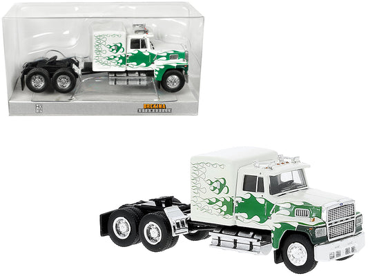 1978 Ford LTL 9000 Truck Tractor White with Green Flames 1/87 (HO) Scale Model Car by Brekina