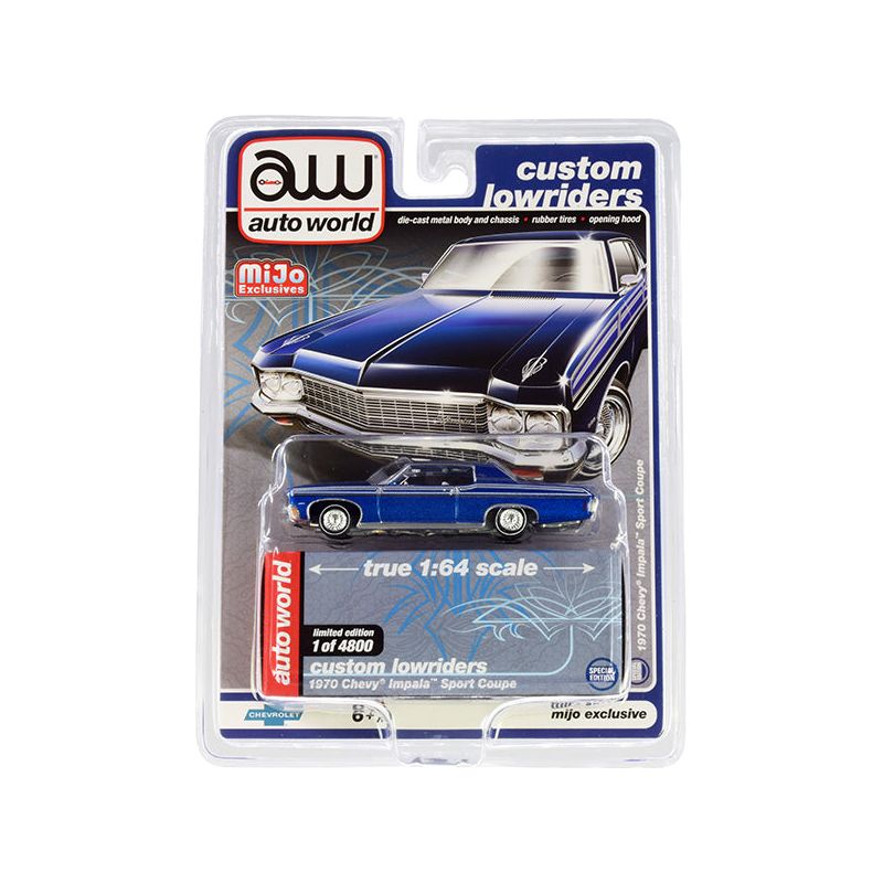 1970 Chevrolet Impala Sport Coupe Blue Metallic "Custom Lowriders" Limited Edition to 4800 pieces Worldwide 1/64 Diecast Model Car by Auto World