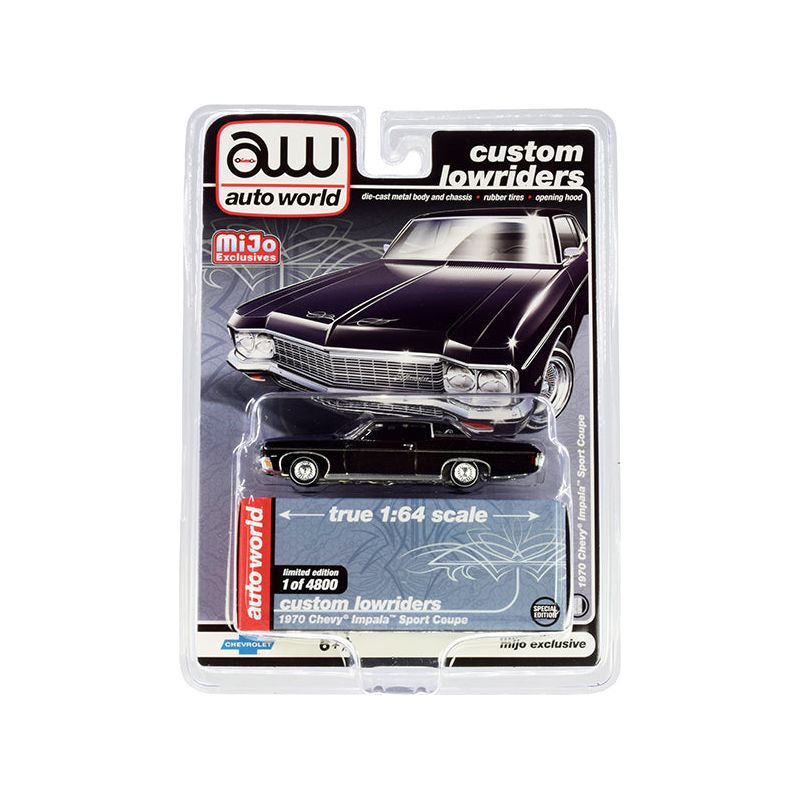 1970 Chevrolet Impala Sport Coupe Black "Custom Lowriders" Limited Edition to 4800 pieces Worldwide 1/64 Diecast Model Car by Auto World