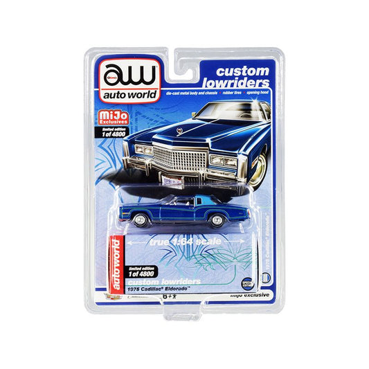 1975 Cadillac Eldorado Dark Blue Metallic with Light Blue (Partial) Vinyl Top "Custom Lowriders" Limited Edition to 4800 pieces Worldwide 1/64 Diecast Model Car by Auto World