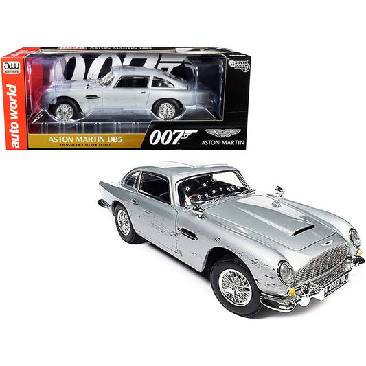 Aston Martin DB5 Coupe RHD (Right Hand Drive) Silver Birch Metallic (Damaged Version) James Bond 007 "No Time to Die" (2021) Movie "Silver Screen Machines" Series 1/18 Diecast Model Car by Auto World