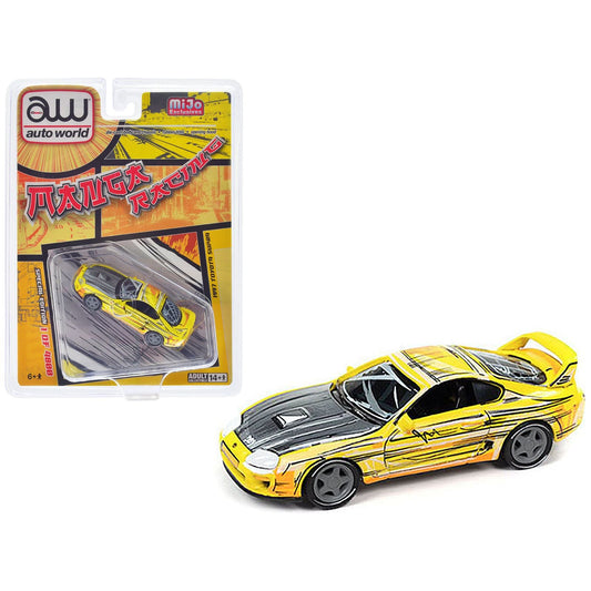 1997 Toyota Supra Yellow with Manga Art Style Graphics Limited Edition to 4800 pieces Worldwide "Manga Racing" Series 1/64 Diecast Model Car by Auto World