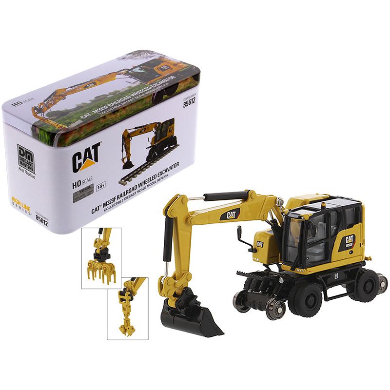 CAT Caterpillar M323F Railroad Wheeled Excavator with 3 Accessories (Safety Yellow Version) "High Line" Series 1/87 (HO) Scale Diecast Model by Diecast Masters