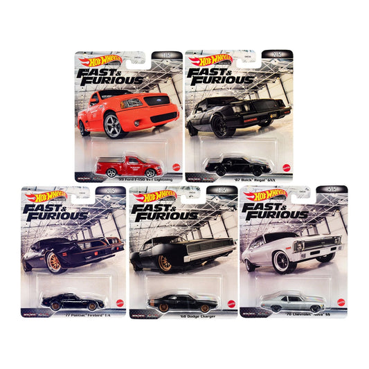 "Retro Entertainment 2022" "Fast and Furious" 5 piece Set Diecast Model Cars by Hot Wheels