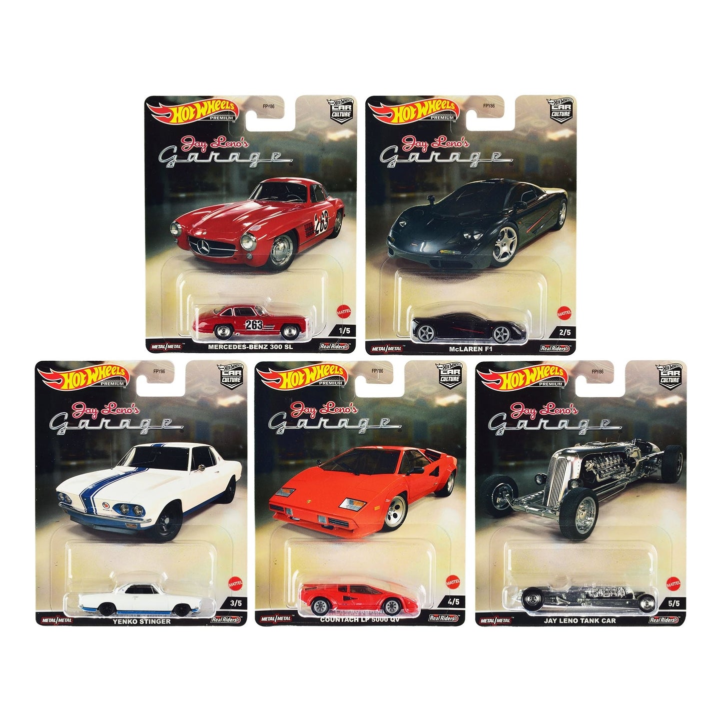 "Jay Lenoâ€™s Garage" 5 piece Set "Car Culture" Series Diecast Model Cars by Hot Wheels