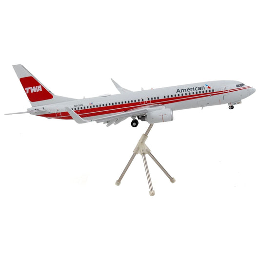 Boeing 737-800 Commercial Aircraft with Flaps Down "American Airlines - Trans World Airlines" Gray with Red Stripes "Gemini 200" Series 1/200 Diecast Model Airplane by GeminiJets