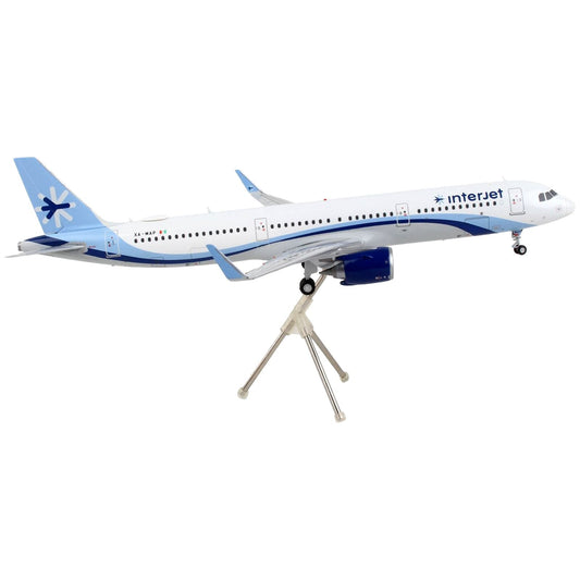 Airbus A321neo Commercial Aircraft "Interjet" White with Blue Stripes "Gemini 200" Series 1/200 Diecast Model Airplane by GeminiJets