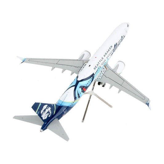 Boeing 737 MAX 9 Commercial Aircraft "Alaska Airlines - Seattle Kraken" White with Blue Tail "Gemini 200" Series 1/200 Diecast Model Airplane by GeminiJets