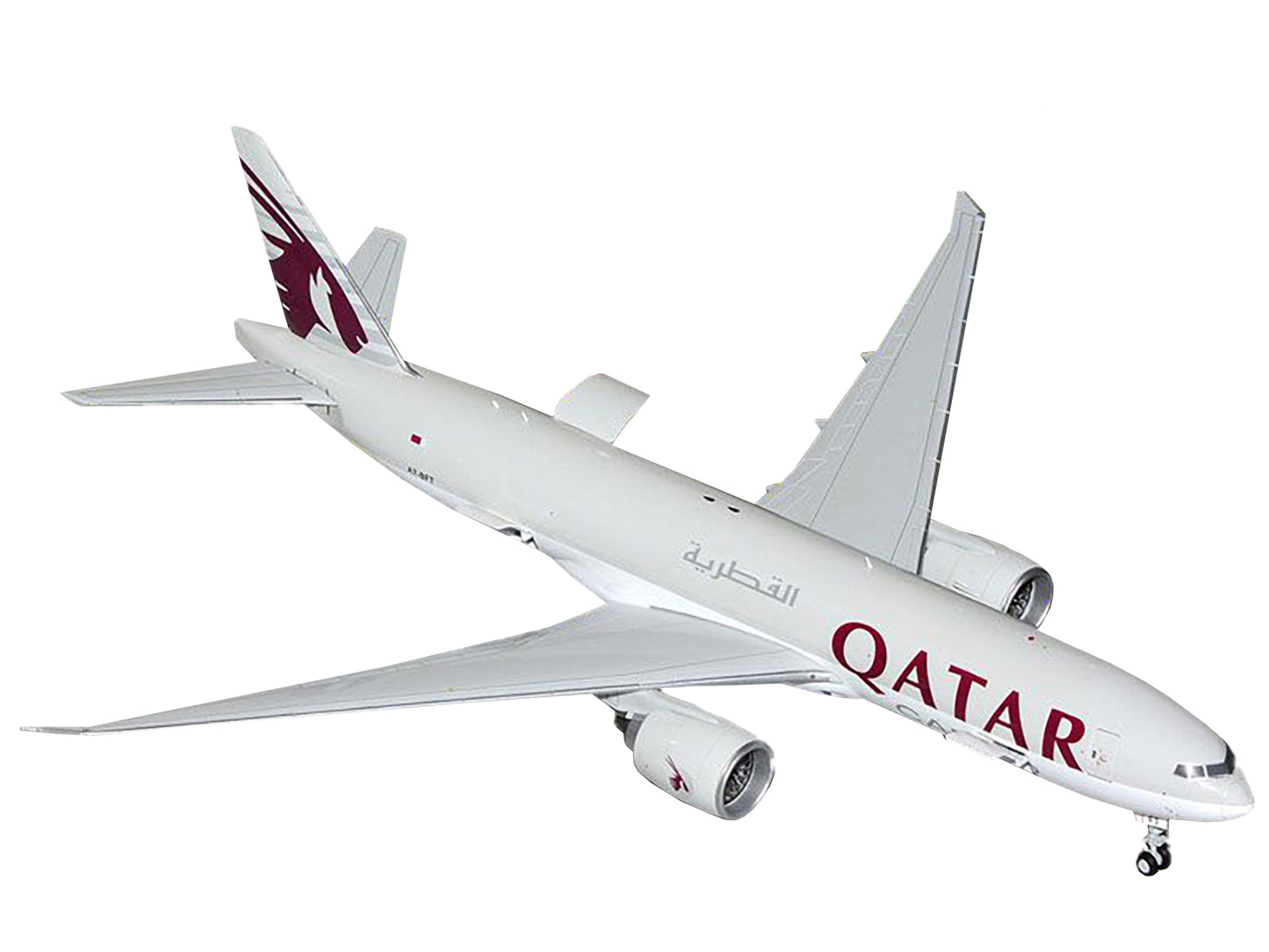 Boeing 777F Commercial Aircraft "Qatar Cargo" (A7-BFT) Gray with Tail Graphics "Gemini 200 - Interactive" Series 1/200 Diecast Model Airplane by GeminiJets