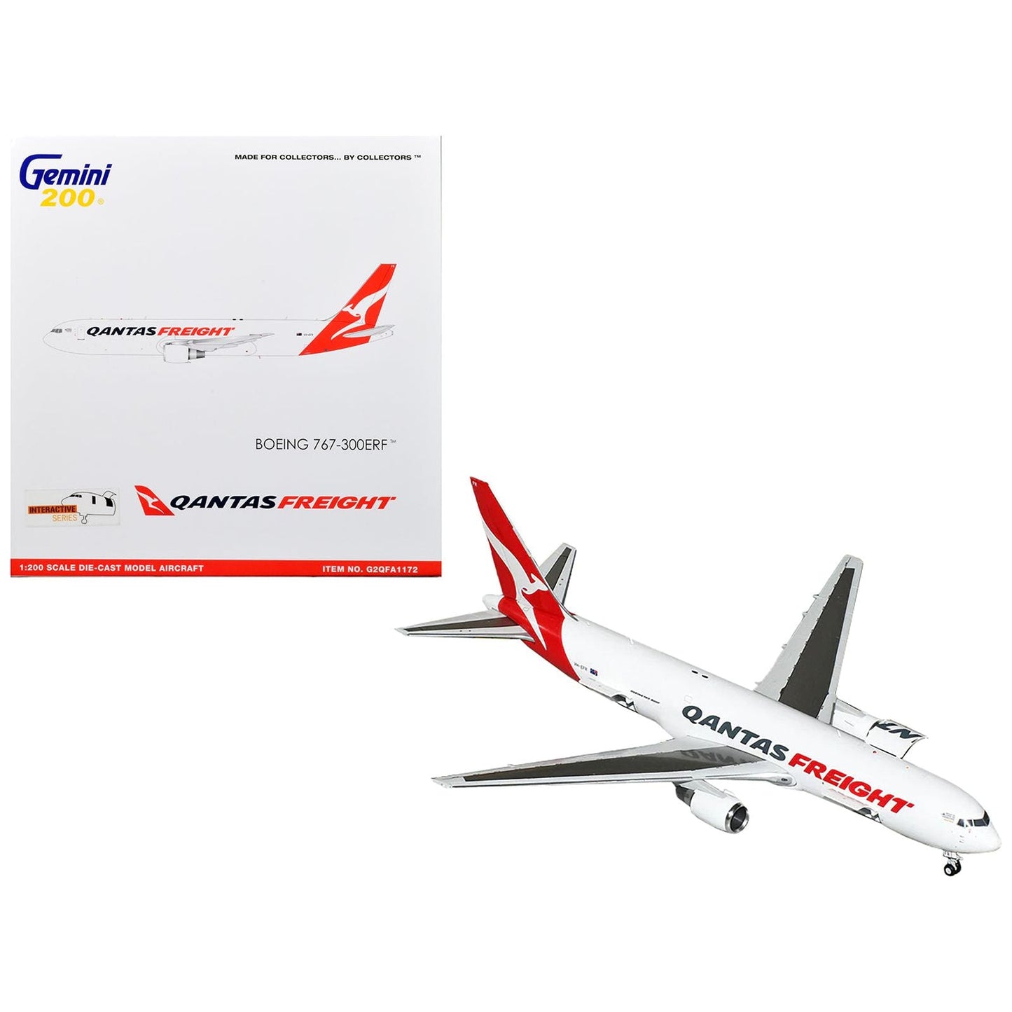 Boeing 767-300ERF Commercial Aircraft "Qantas Freight" White with Red Tail "Gemini 200 - Interactive" Series 1/200 Diecast Model Airplane by GeminiJets