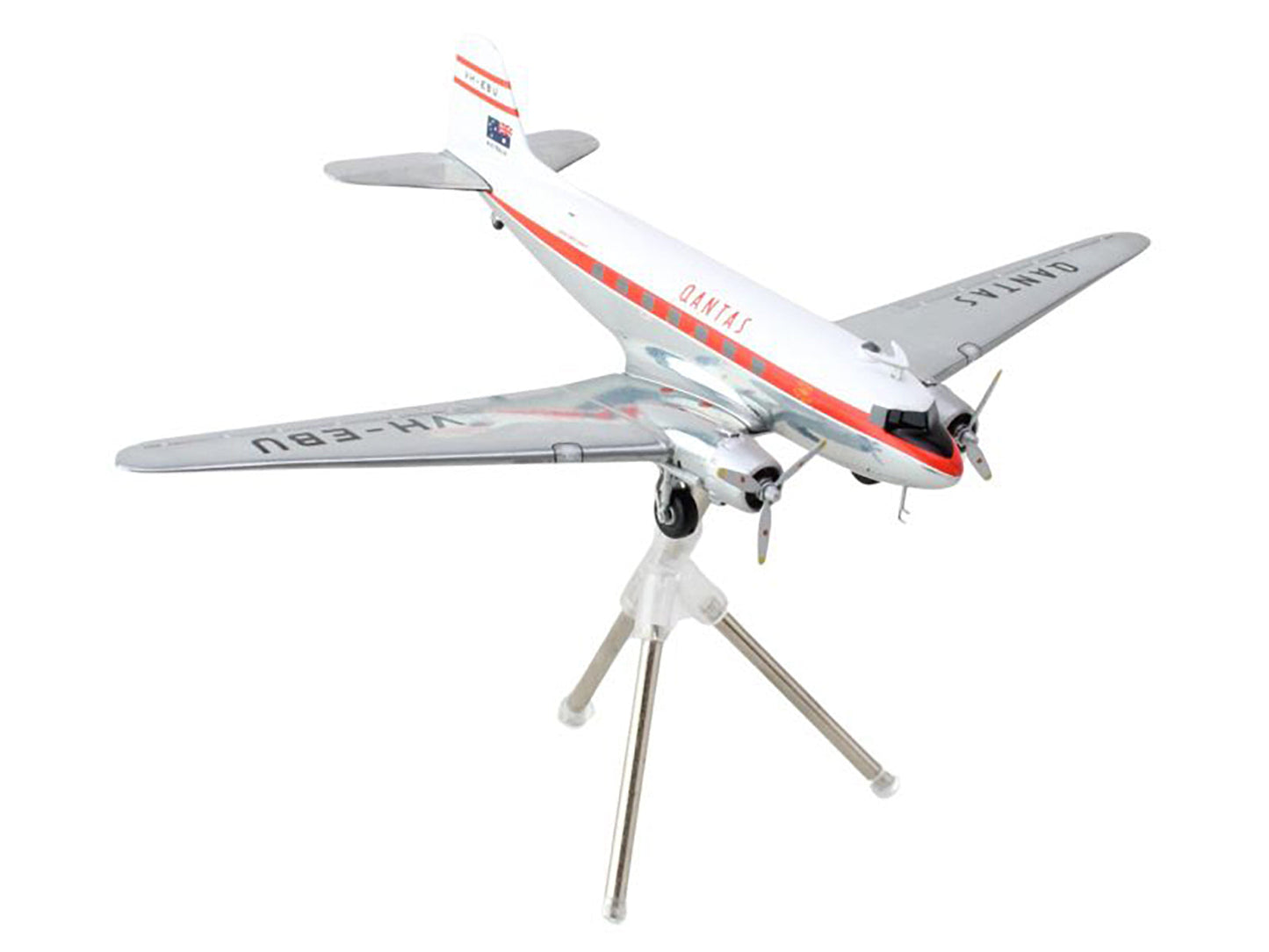 Douglas DC-3 Commercial Aircraft "Qantas Airways" (VH-EBU) White with Red Stripes "Gemini 200" Series 1/200 Diecast Model Airplane by GeminiJets