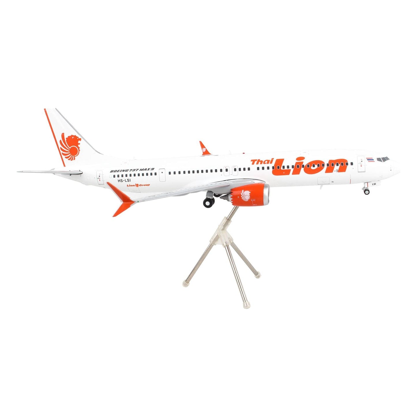 Boeing 737 MAX 9 Commercial Aircraft "Thai Lion Air" White with Orange Tail Graphics "Gemini 200" Series 1/200 Diecast Model Airplane by GeminiJets