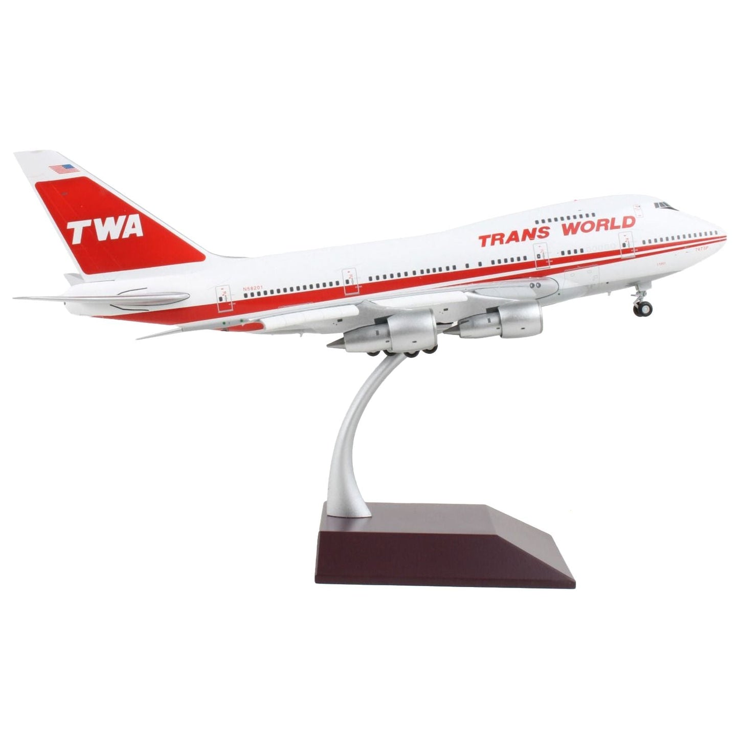 Boeing 747SP Commercial Aircraft with Flaps Down "TWA (Trans World Airlines)" White with Red Stripes and Tail "Gemini 200" Series 1/200 Diecast Model Airplane by GeminiJets