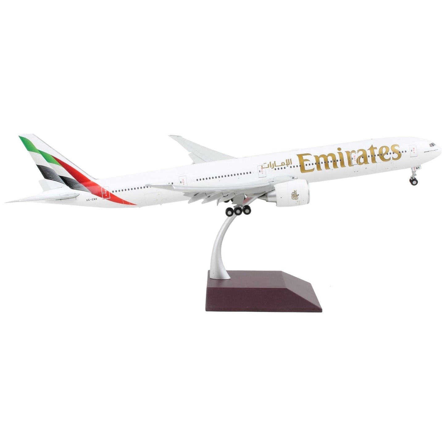 Boeing 777-300ER Commercial Aircraft with Flaps Down "Emirates Airlines - 2023 Livery" White with Striped Tail "Gemini 200" Series 1/200 Diecast Model Airplane by GeminiJets