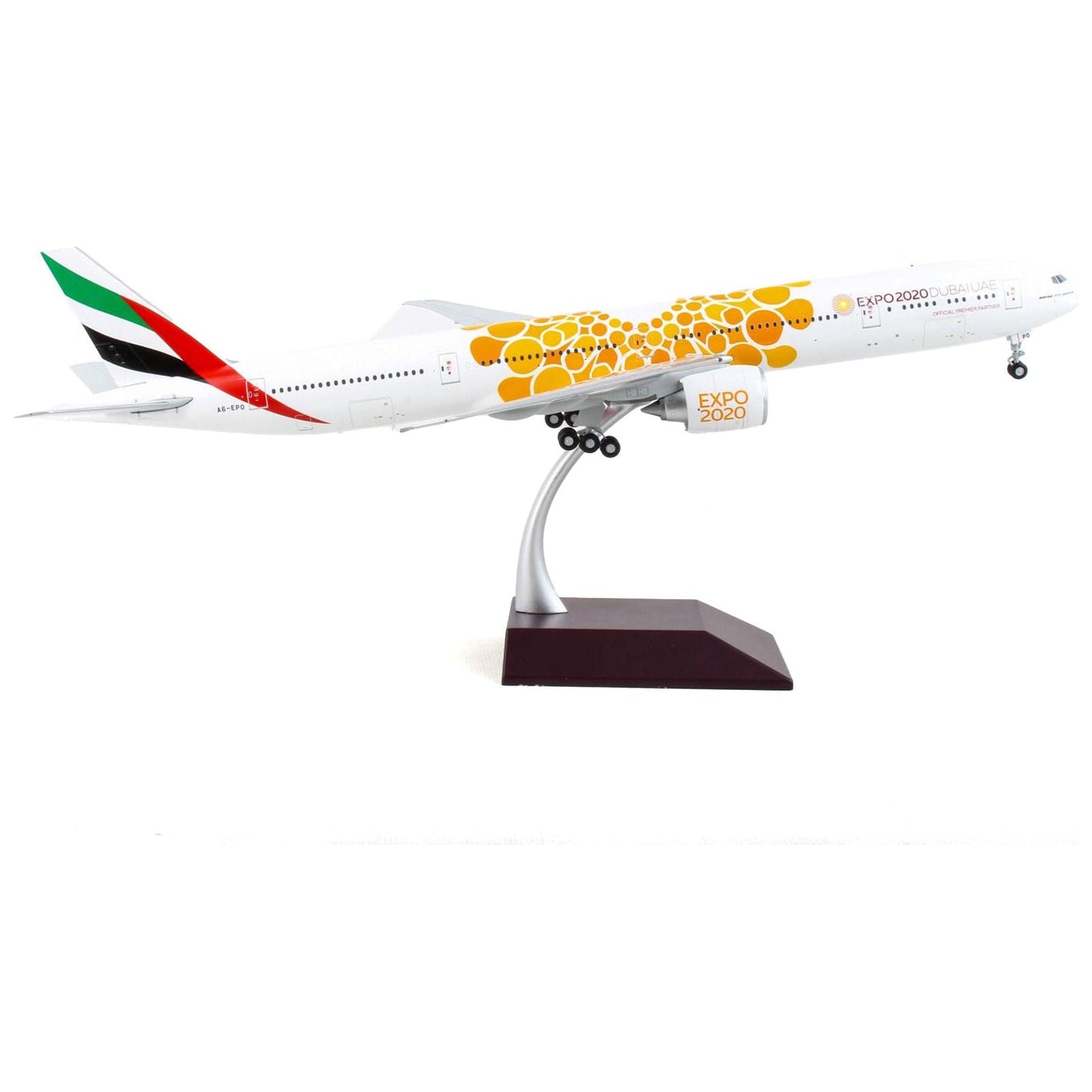 Boeing 777-300ER Commercial Aircraft "Emirates Airlines - Dubai Expo 2020" White with Orange Graphics "Gemini 200" Series 1/200 Diecast Model Airplane by GeminiJets