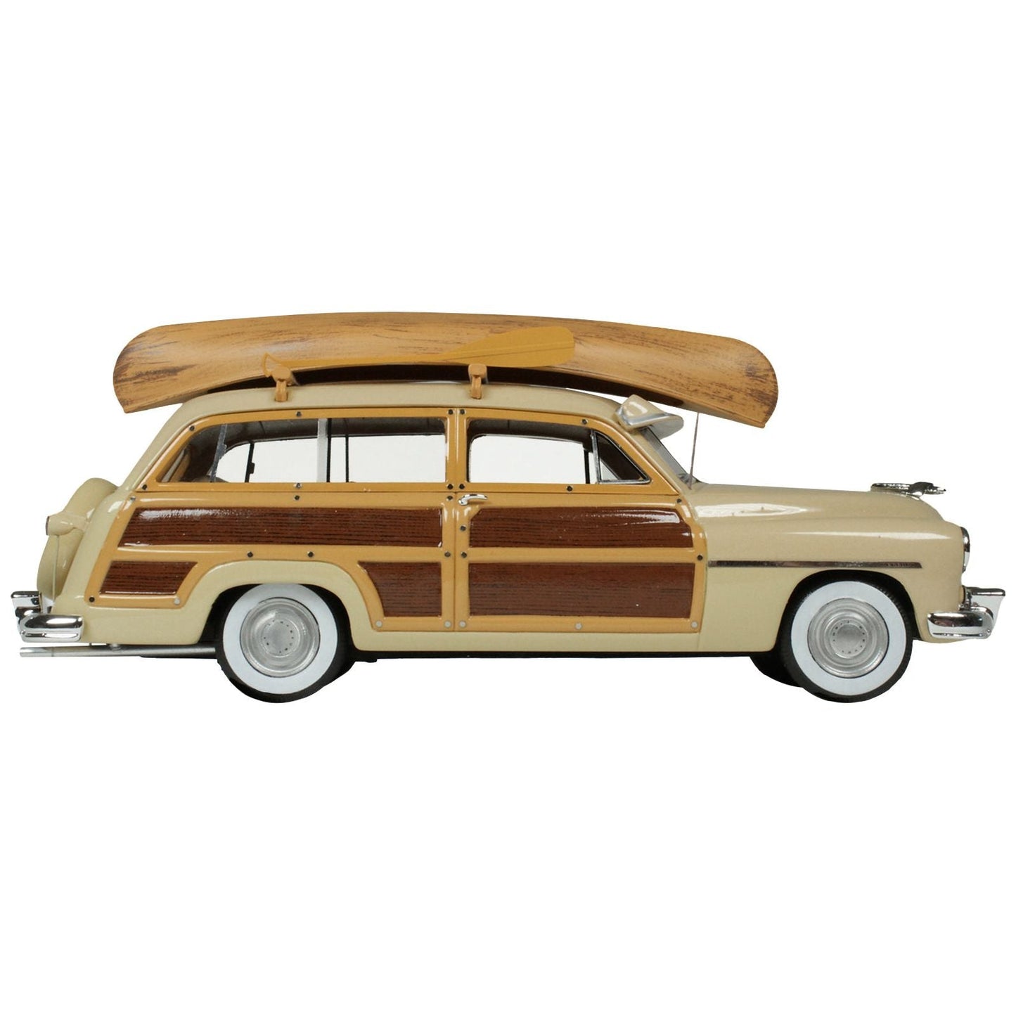 1949 Mercury Woodie Miami Cream with Yellow and Woodgrain Sides and Green Interior with Kayak on Roof Limited Edition to 200 pieces Worldwide 1/43 Model Car by Goldvarg Collection