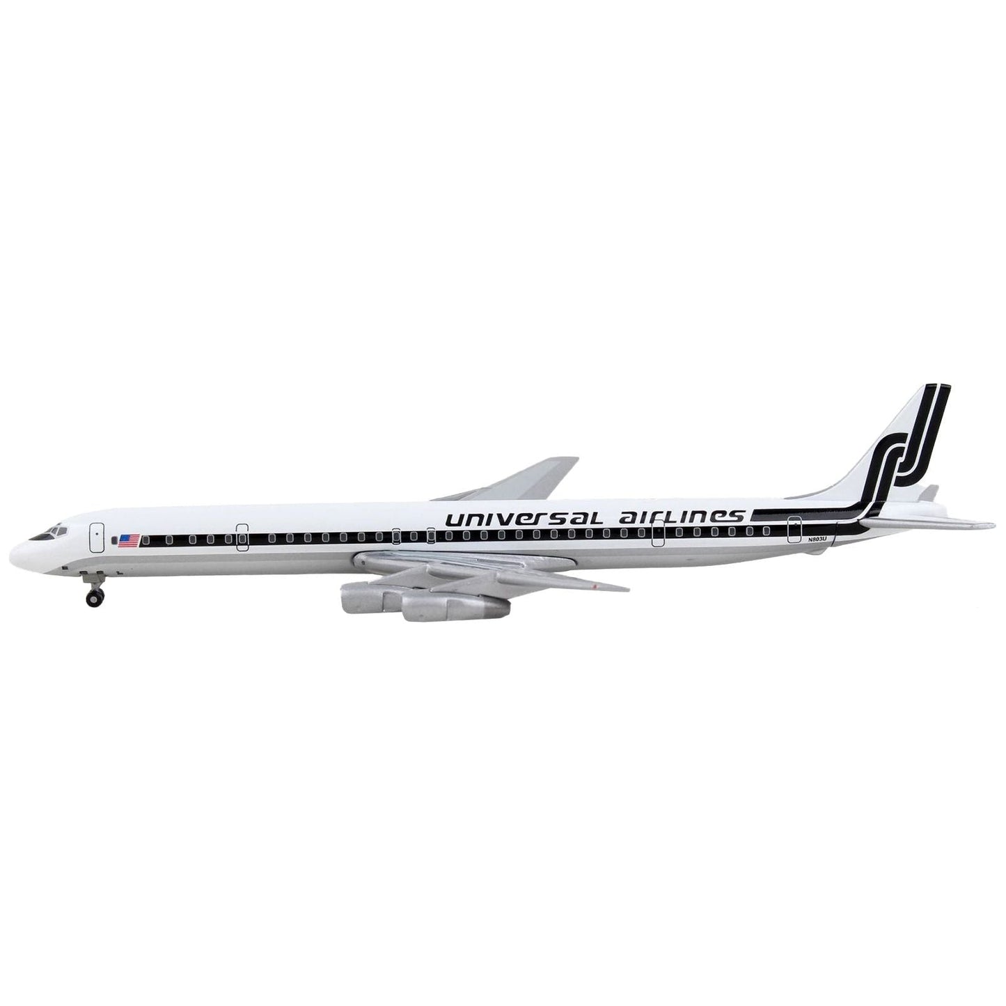 Douglas DC-8-61 Commercial Aircraft "Universal Airlines" White with Black Stripes 1/400 Diecast Model Airplane by GeminiJets