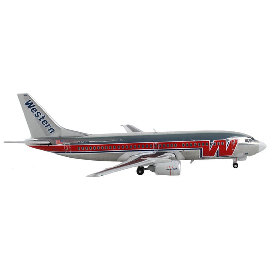 Boeing 737-300 Commercial Aircraft "Western Airlines" Silver with Red Stripes 1/400 Diecast Model Airplane by GeminiJets