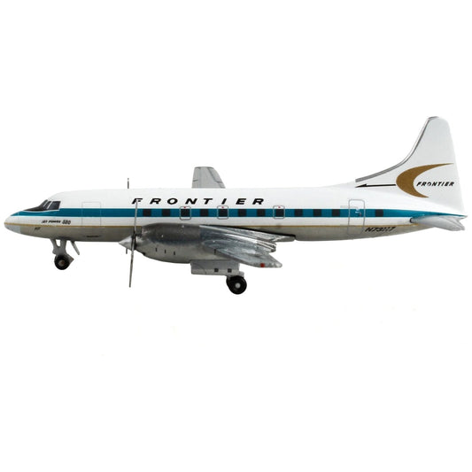 Convair CV-580 Commercial Aircraft "Frontier Airlines" White with Teal Stripes 1/400 Diecast Model Airplane by GeminiJets