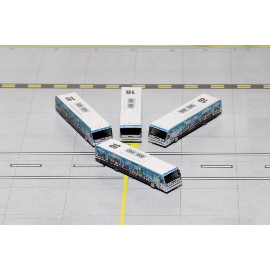 Cobus 3000 Passenger Bus White and Blue with Graphics "US Airways Shuttle Bus - Greener Transit" 4 Piece Set 1/400 Diecast Models by GeminiJets