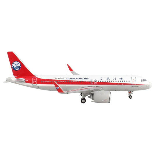 Airbus A320neo Commercial Aircraft "Sichuan Airlines" White with Red Stripes and Tail 1/400 Diecast Model Airplane by GeminiJets