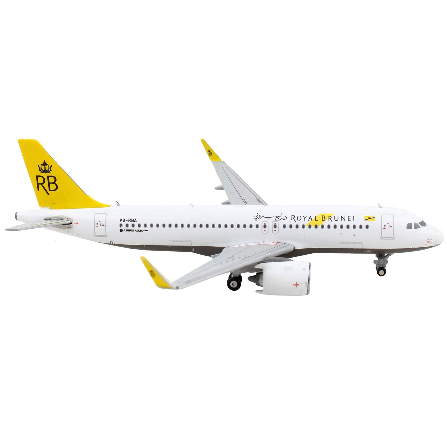 Airbus A320neo Commercial Aircraft "Royal Brunei Airlines" White with Yellow Tail 1/400 Diecast Model Airplane by GeminiJets