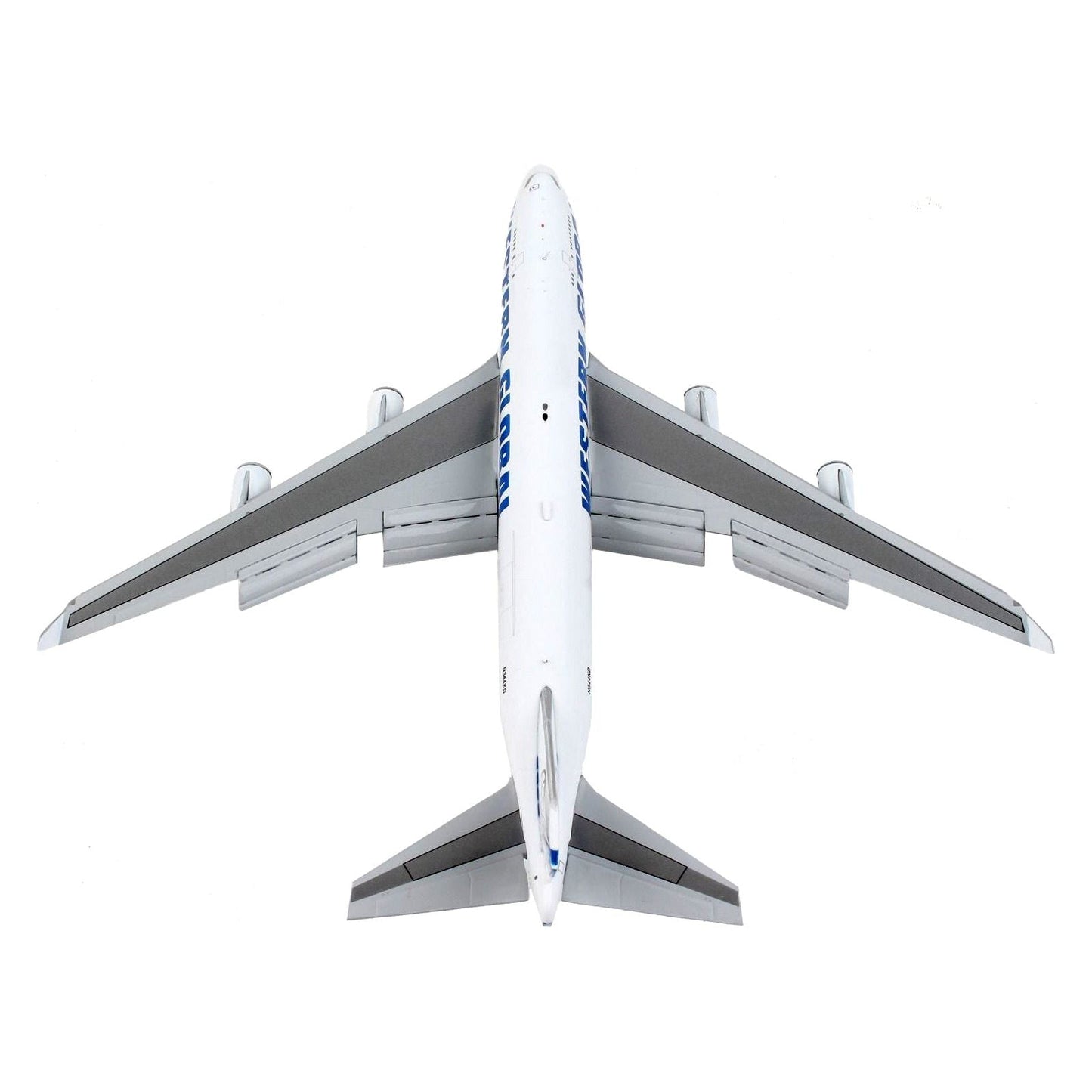 Boeing 747-400F Commercial Aircraft with Flaps Down "Western Global" White with Blue Tail Stripes 1/400 Diecast Model Airplane by GeminiJets