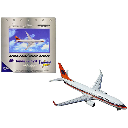 Boeing 737-800 Commercial Aircraft "Hapag-Lloyd" White with Orange and Blue Stripes 1/400 Diecast Model Airplane by GeminiJets