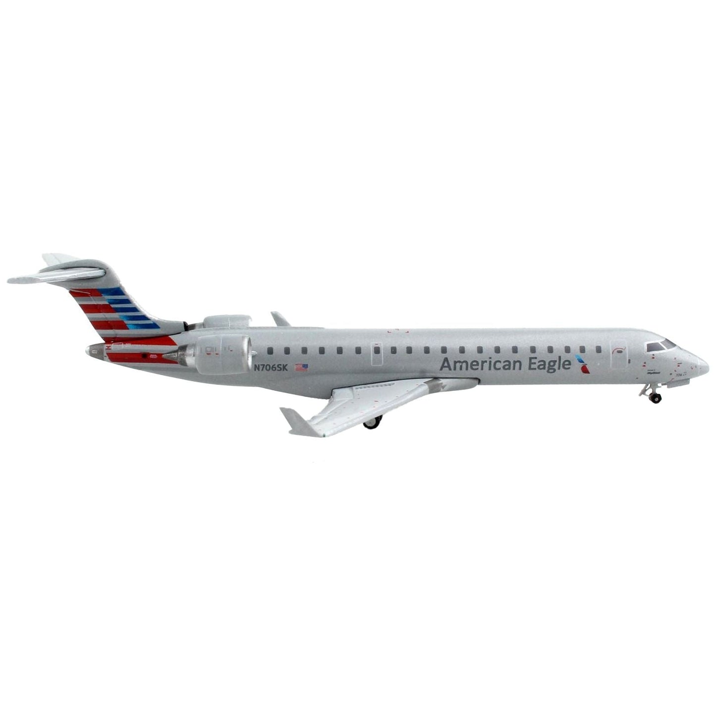 Bombardier CRJ700 Commercial Aircraft "American Airlines - American Eagle" Silver with Striped Tail 1/400 Diecast Model Airplane by GeminiJets