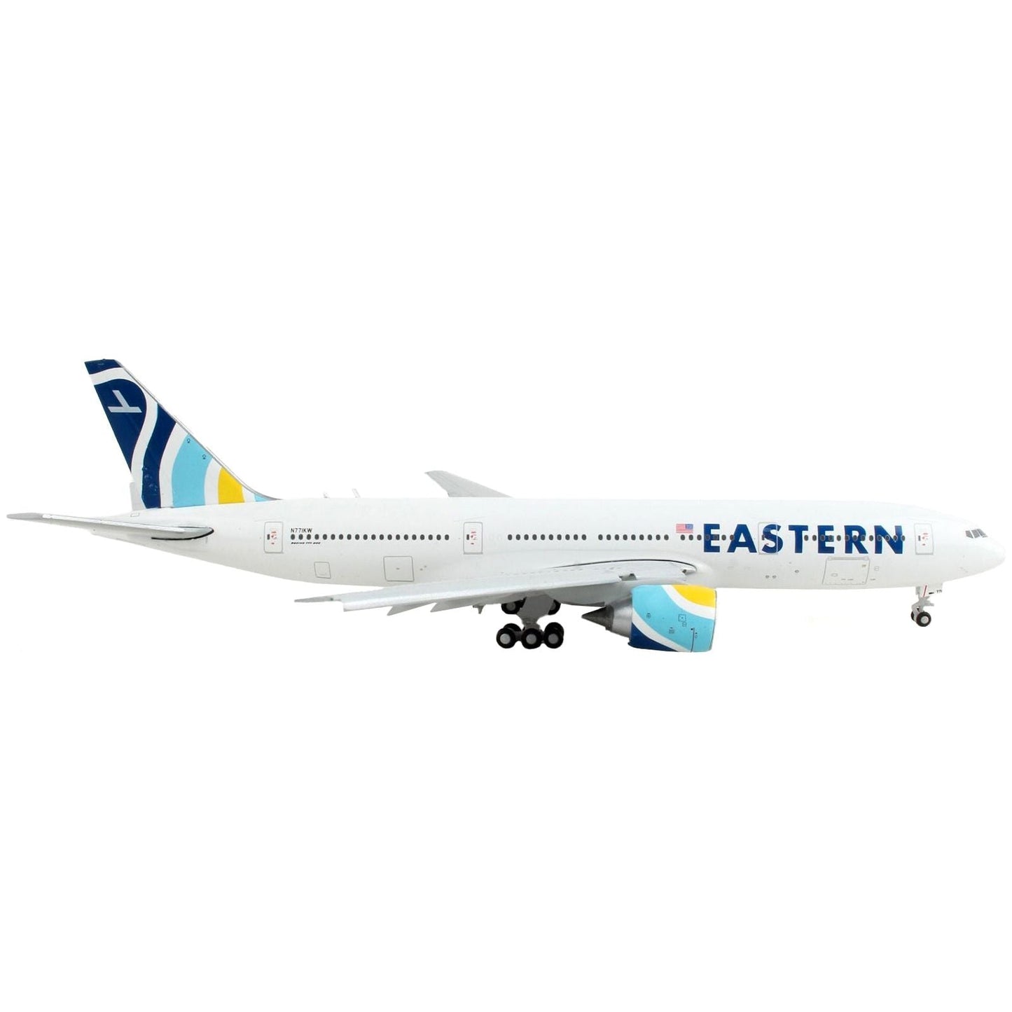 Boeing 777-200ER Commercial Aircraft with Flaps Down "Eastern Air Lines" White with Striped Tail 1/400 Diecast Model Airplane by GeminiJets