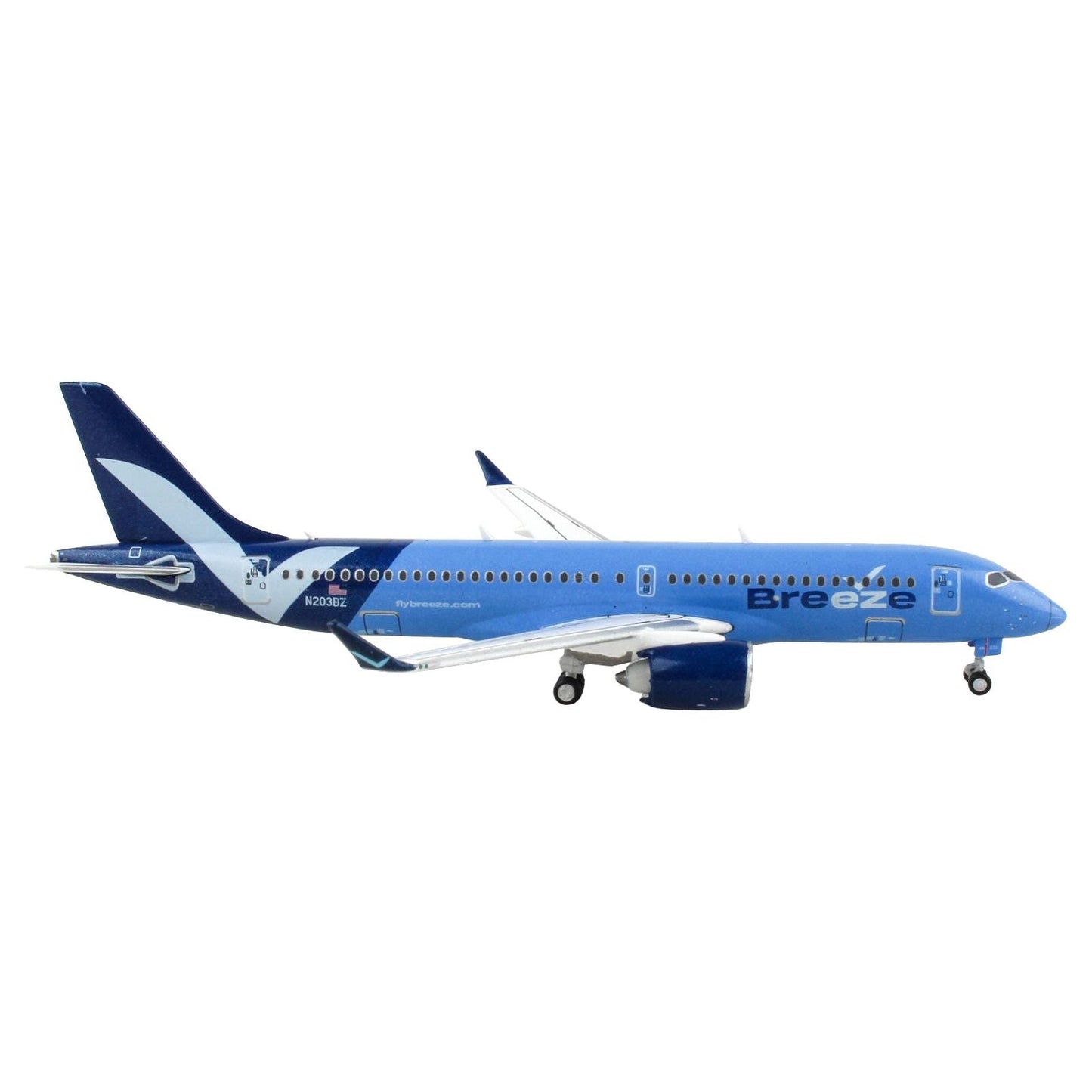 Airbus A220-300 Commercial Aircraft "Breeze Airways" Blue with White Wings 1/400 Diecast Model Airplane by GeminiJets