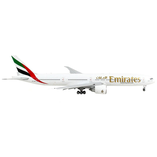 Boeing 777-300ER Commercial Aircraft with Flaps Down "Emirates Airlines" White with Striped Tail 1/400 Diecast Model Airplane by GeminiJets