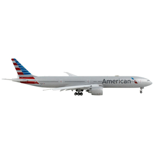 Boeing 777-300ER Commercial Aircraft with Flaps Down "American Airlines" Silver with Striped Tail 1/400 Diecast Model Airplane by GeminiJets