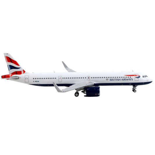 Airbus A321neo Commercial Aircraft "British Airways" White with Tail Stripes 1/400 Diecast Model Airplane by GeminiJets