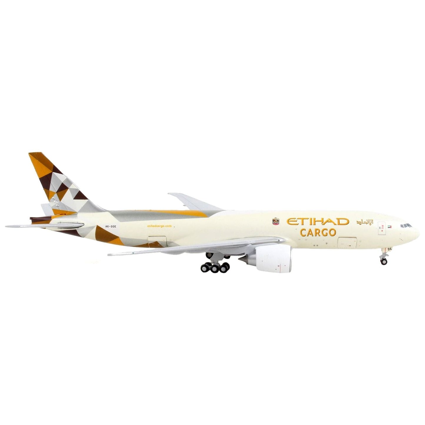 Boeing 777F Commercial Aircraft "Etihad Cargo" Beige with Graphics "Interactive Series" 1/400 Diecast Model Airplane by GeminiJets