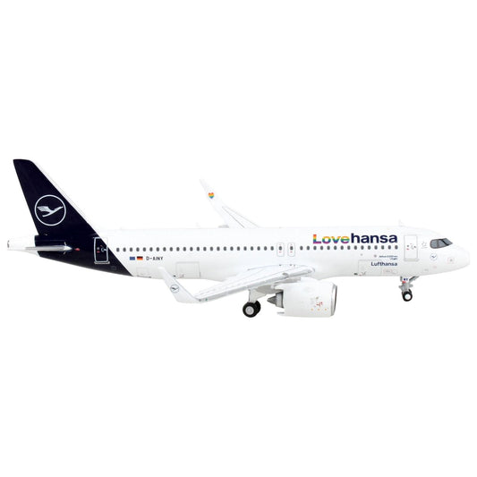 Airbus A320neo Commercial Aircraft "Lufthansa - Lovehansa" White with Dark Blue Tail 1/400 Diecast Model Airplane by GeminiJets