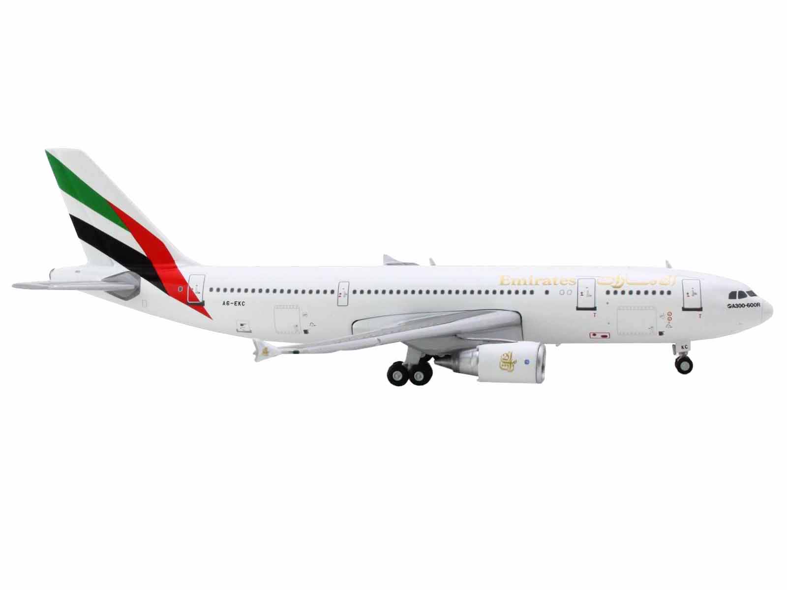 Airbus A300-600R Commercial Aircraft "Emirates Airlines" (A6-EKC) White with Striped Tail 1/400 Diecast Model Airplane by GeminiJets