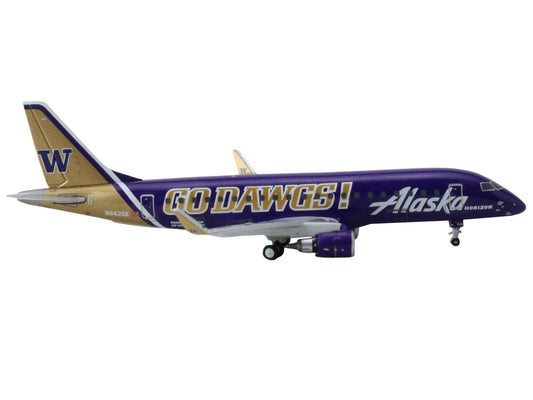 Embraer ERJ-175 Commercial Aircraft "Alaska Airlines - Horizon Air - University of Washington Huskies" (N662QX) Purple with Gold Tail 1/400 Diecast Model Airplane by GeminiJets