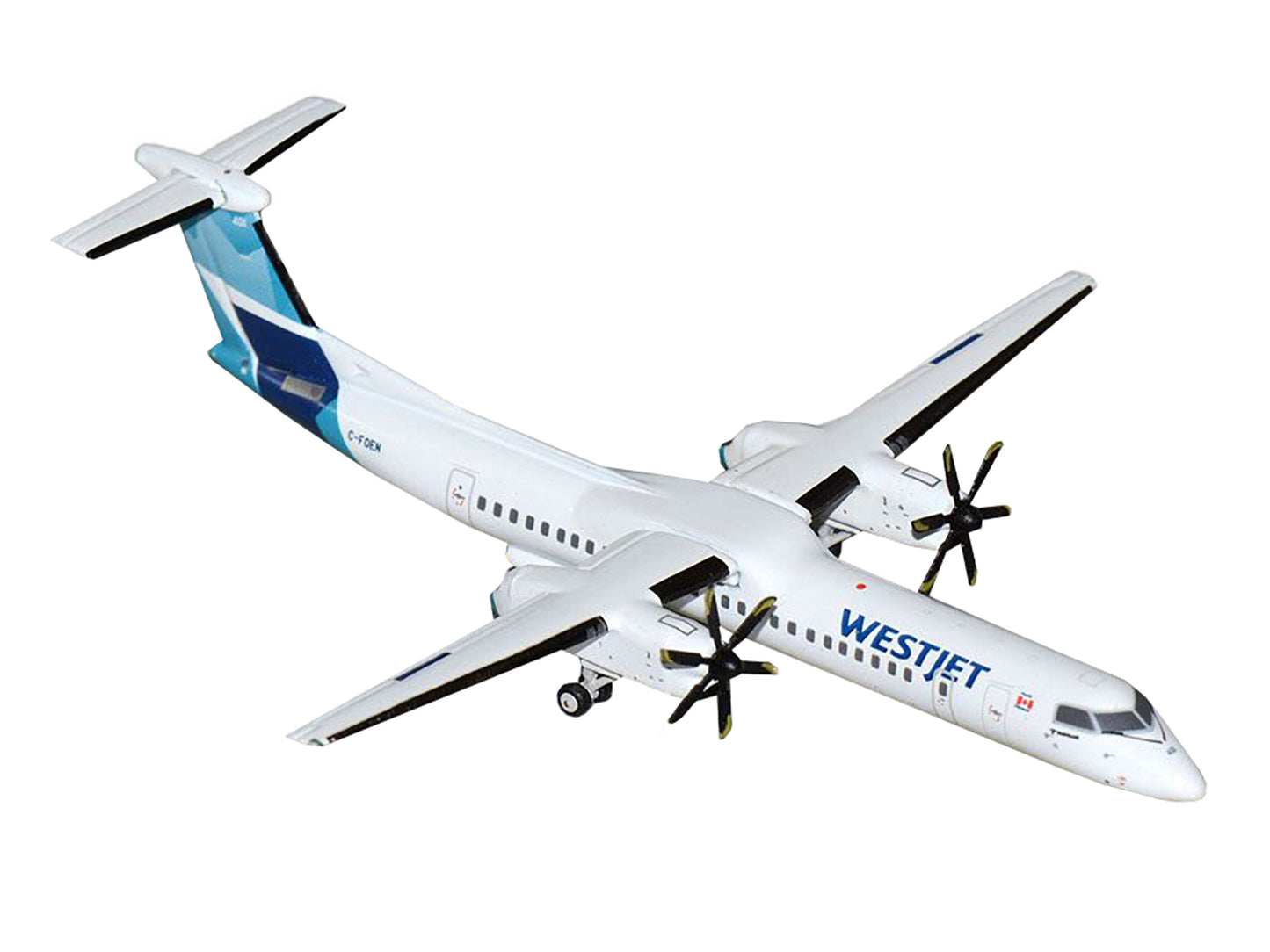 Bombardier Q400 Commercial Aircraft "WestJet" (C-FOEN) White with Blue Tail 1/400 Diecast Model Airplane by GeminiJets