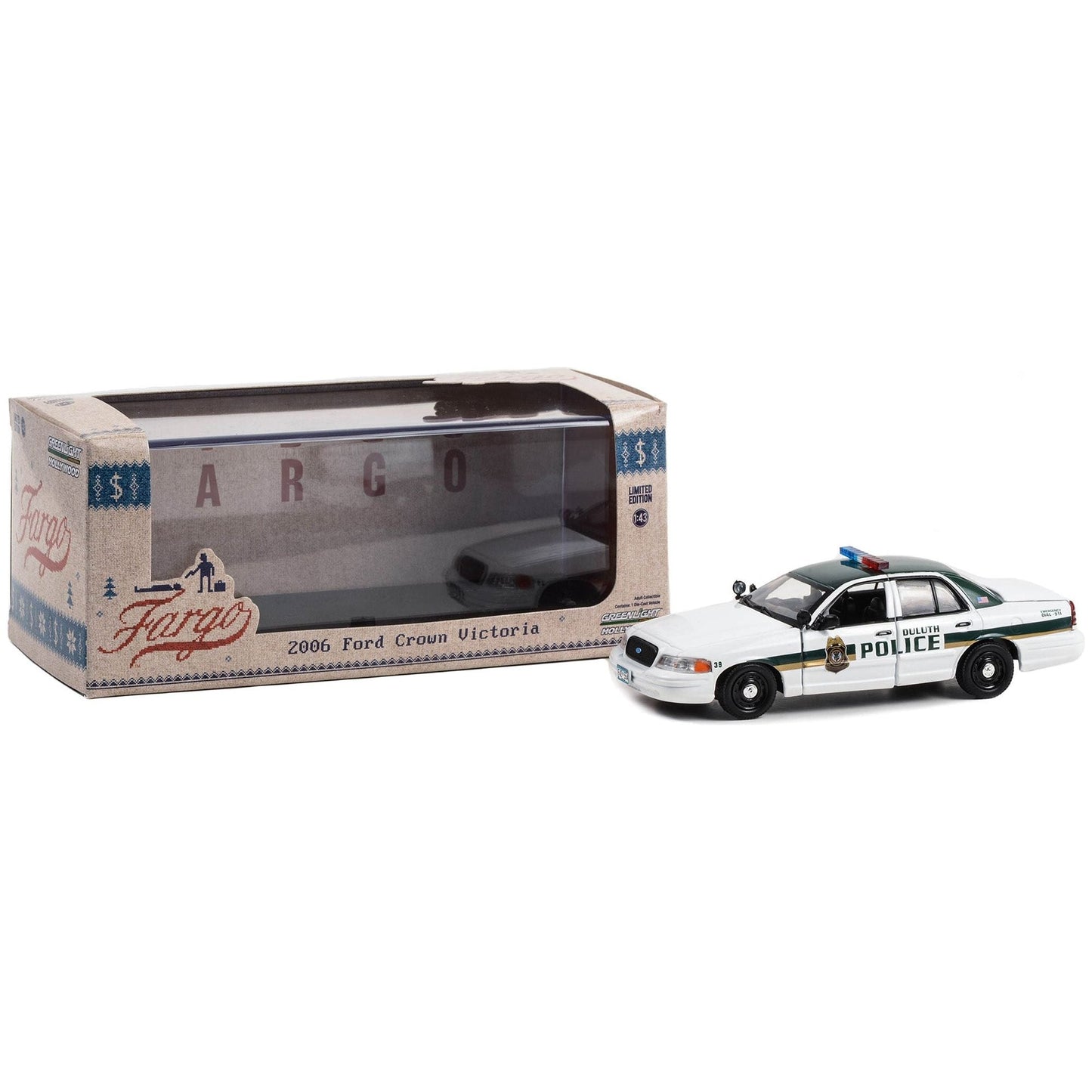 2006 Ford Crown Victoria Police Interceptor White with Green Top "Duluth Minnesota Police" "Fargo" (2014-2020 TV Series) "Hollywood" Series 1/43 Diecast Model Car by Greenlight