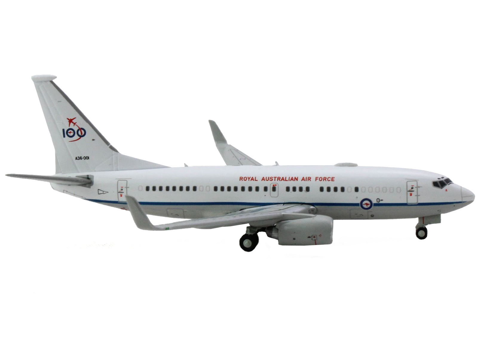 Boeing 737-700 Aircraft "Royal Australian Air Force 100th Anniversary" (A36-001) White with Blue Stripes "Gemini Macs" Series 1/400 Diecast Model Airplane by GeminiJets