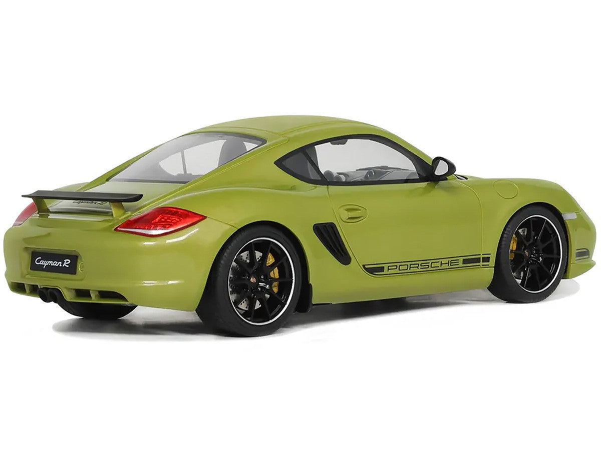 2012 Porsche Cayman R Green with Black Side Stripes 1/18 Model Car by GT Spirit