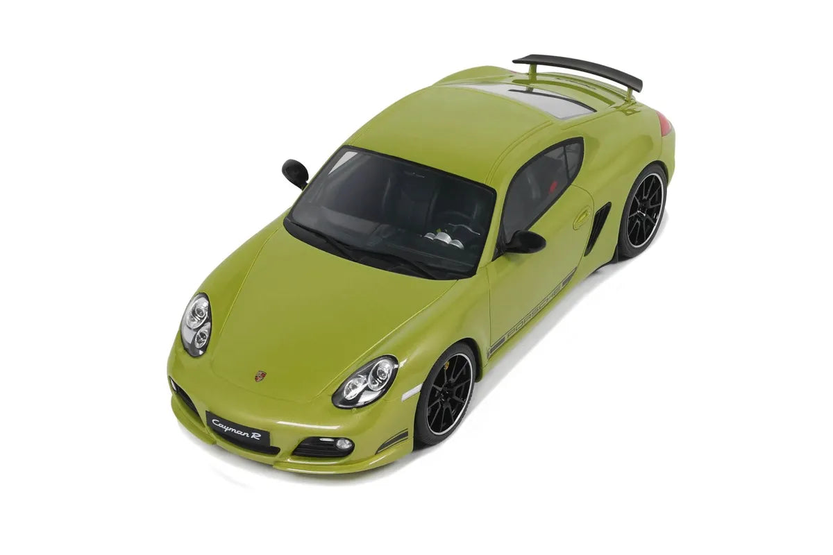 2012 Porsche Cayman R Green with Black Side Stripes 1/18 Model Car by GT Spirit