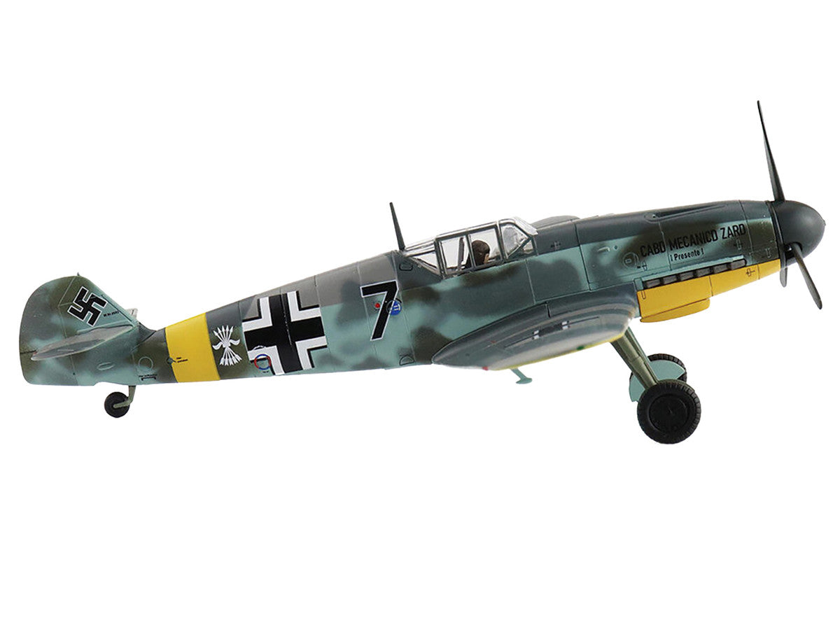 Messerschmitt Bf 109F-2 Fighter Aircraft "Black 7 Cabo Mecanico Zaro 2 Escuadrilla Azul Russia" (1942) Spanish Air Force "Air Power Series" 1/48 Diecast Model by Hobby Master