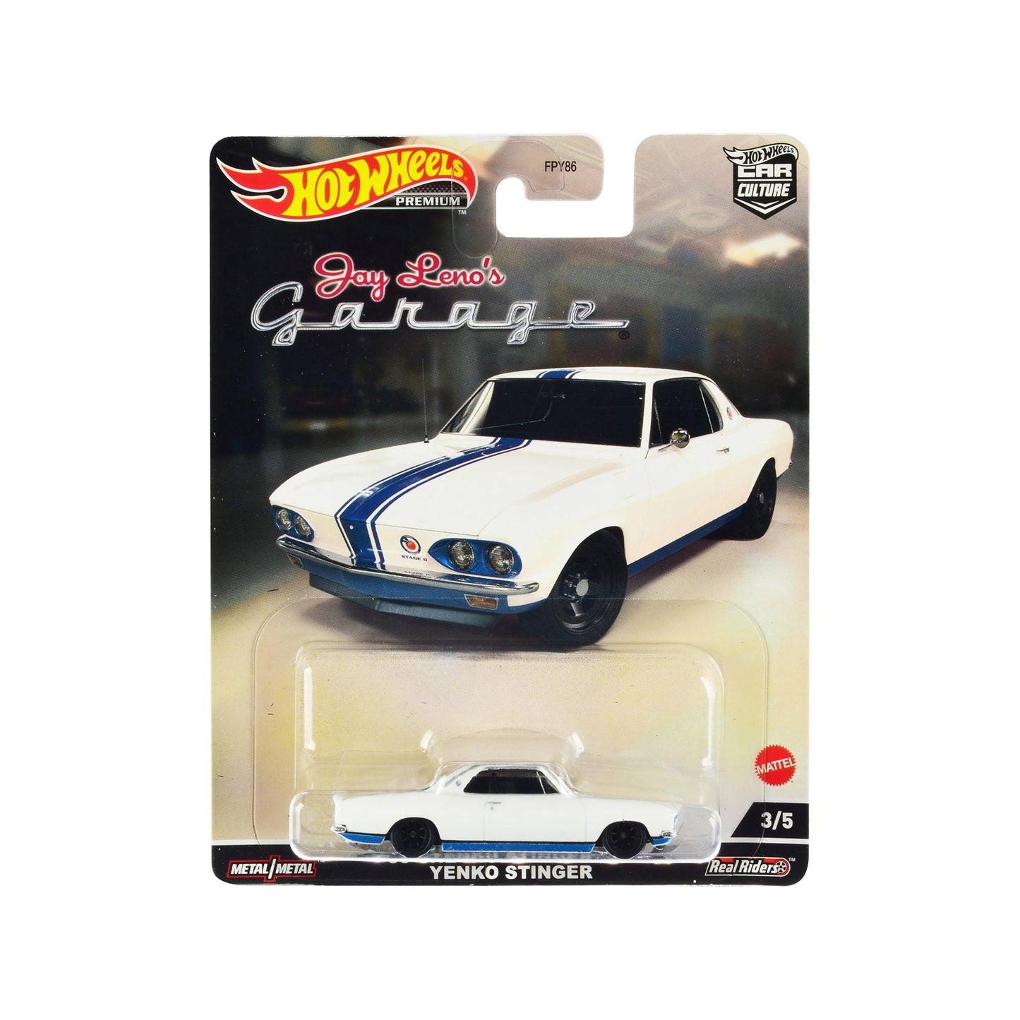 1966 Chevrolet Corvair Yenko Stinger White with Blue Stripes "Jay Lenoâ€™s Garage" Diecast Model Car by Hot Wheels