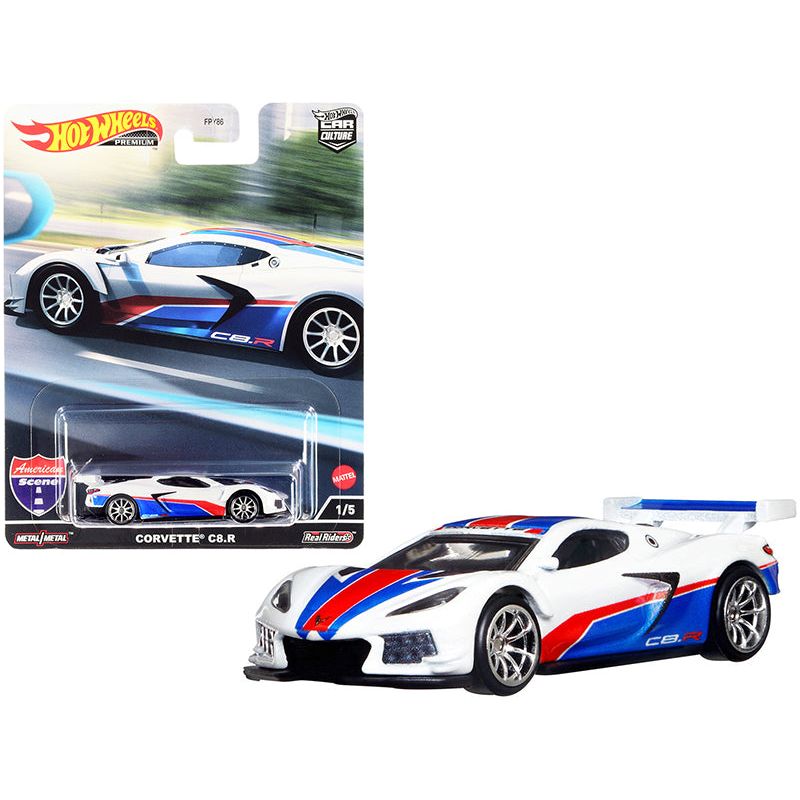 Chevrolet Corvette C8.R Pearl White with Red and Blue Stripes "American Scene" "Car Culture" Series Diecast Model Car by Hot Wheels