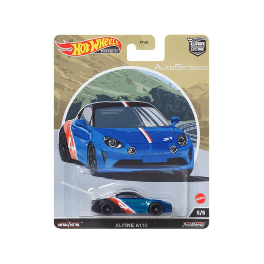 Alpine A110 Blue Metallic and Black with Graphics "Auto Strasse" Series Diecast Model Car by Hot Wheels