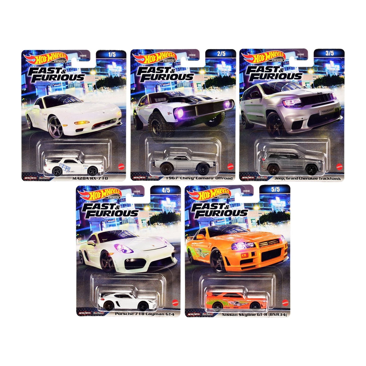 "Premium 2023" "Fast and Furious" 5 piece Set Diecast Model Cars by Hot Wheels