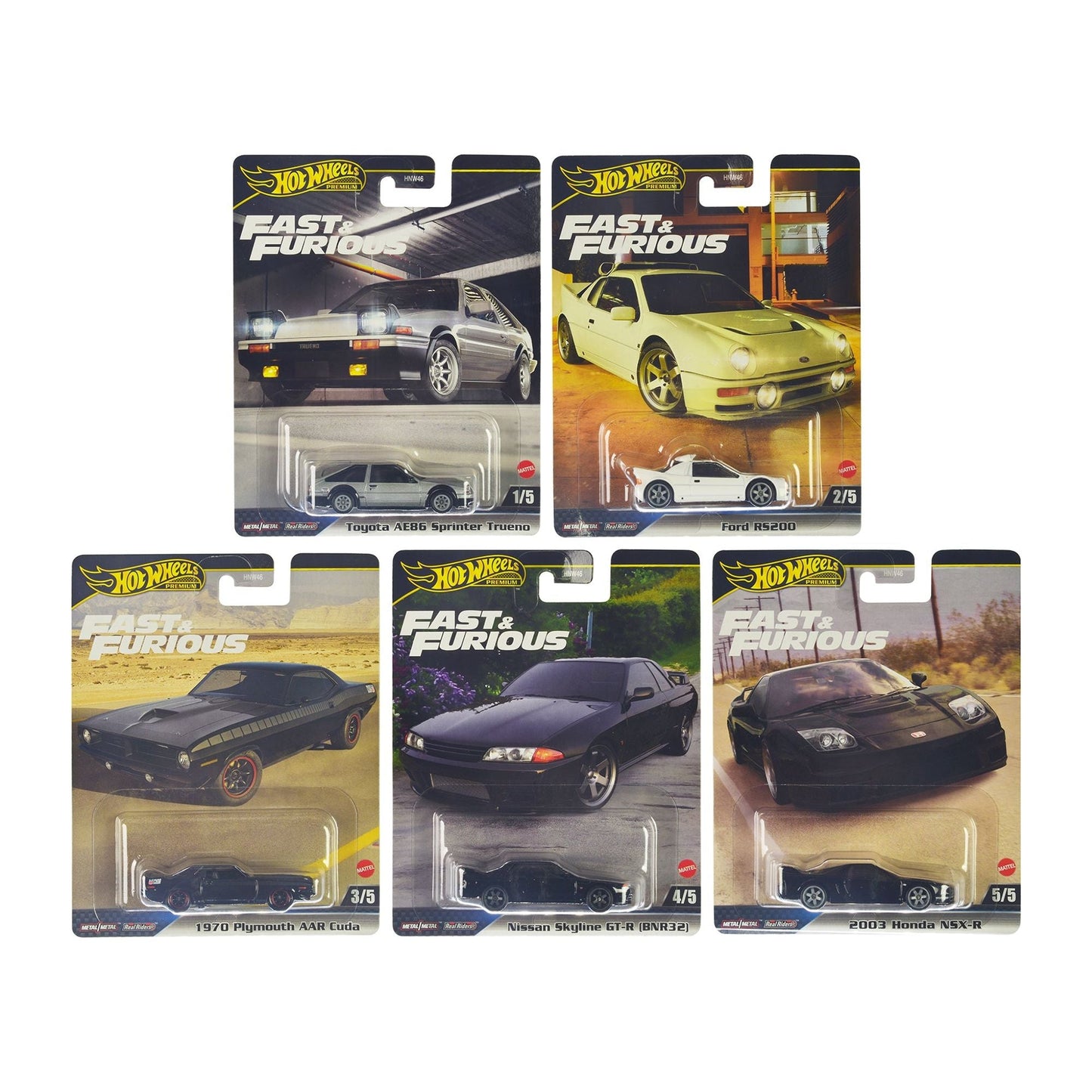 "Fast & Furious" 2024 5 piece Set E Diecast Model Cars by Hot Wheels